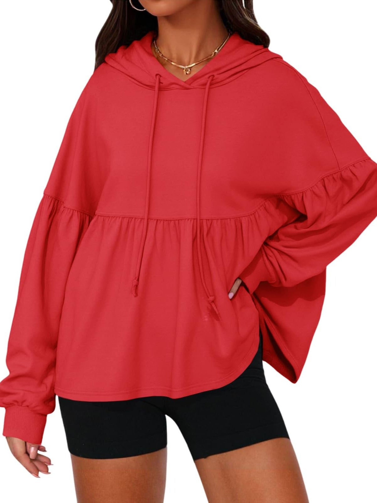 Women's Casual Pleated Tiered Ruffle Hoodies Sweatshirts