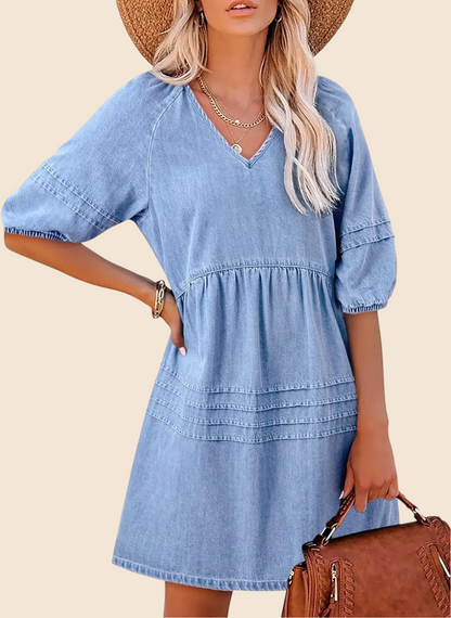Women's V-Neck Denim Babydoll Dress