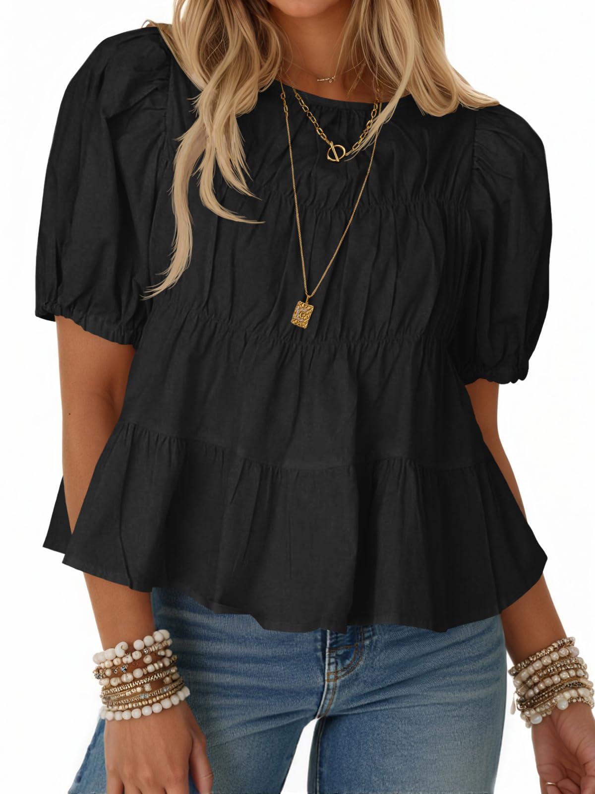 Puff Short Design Women's Ruffled Puff Short Sleeves – Pinklaura™