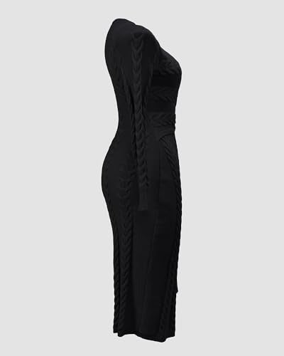 Women's Cable Knit Wrap Midi Dress