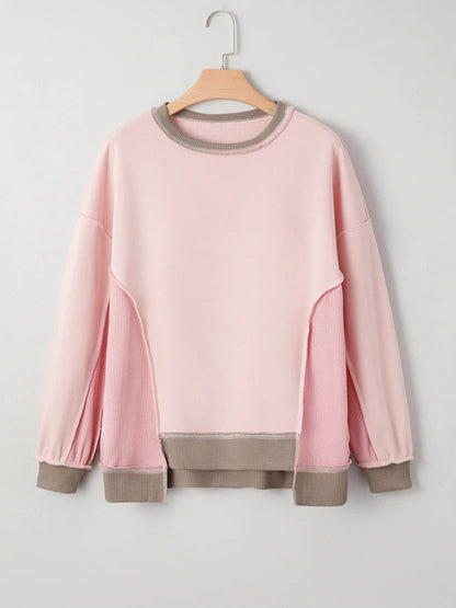 Women's Color Block Patchwork Waffle Knit Sweatshirt