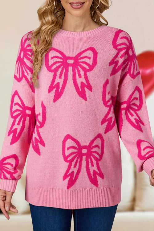 Valentine's Day Pink Bow Knit Sweater