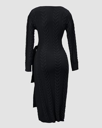 Women's Cable Knit Wrap Midi Dress