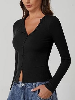 Women's Long Sleeve Ribbed Crewneck Tops