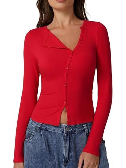Women's Long Sleeve Ribbed Crewneck Tops