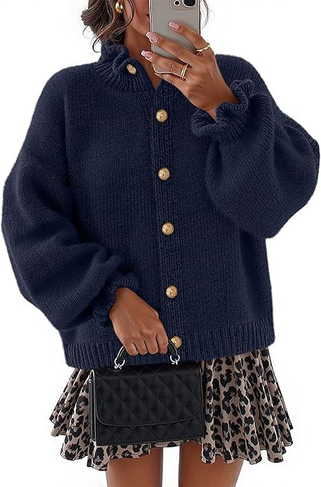 Women's Ruffled Neckline Button Up Cardigan