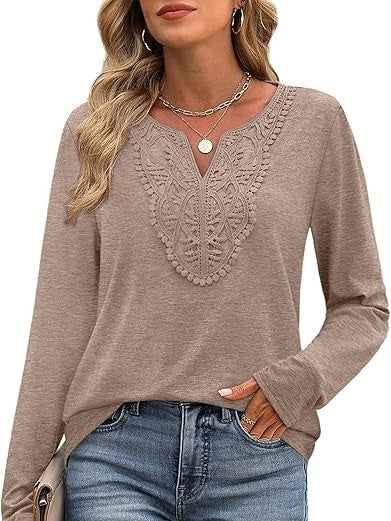 Women's Elegant V Neck Long Sleeve Top