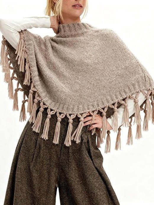 Fringe Asymmetrical Shawl Sweater Cape