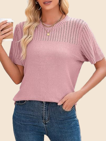 Women's Summer Hollow Out Short Sleeve Knit Tops