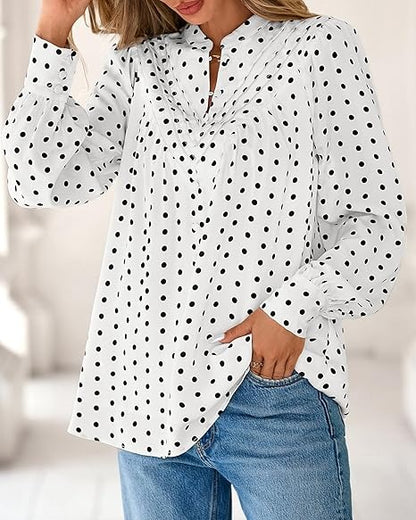 Women's V Neck Half Button Down Business Blouses