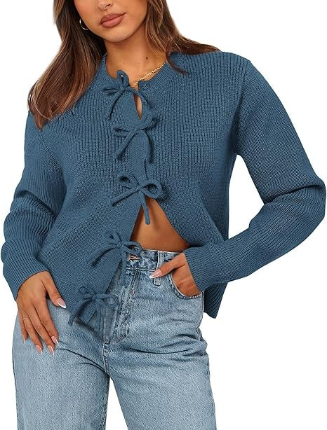 Women's Bow Tied Ribbed Knit Cardigan