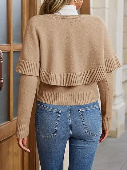 Women's  Long Sleeve Fall Knit Cape Sweaters