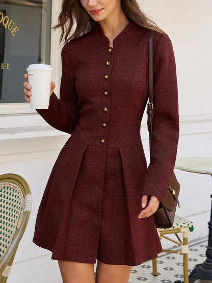 Ruched Button A-Line Mini Dress
