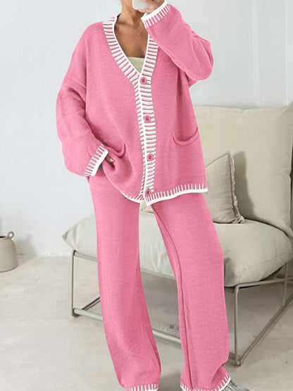 Women's Oversized V-Neck Knit Cardigan & Pants Set