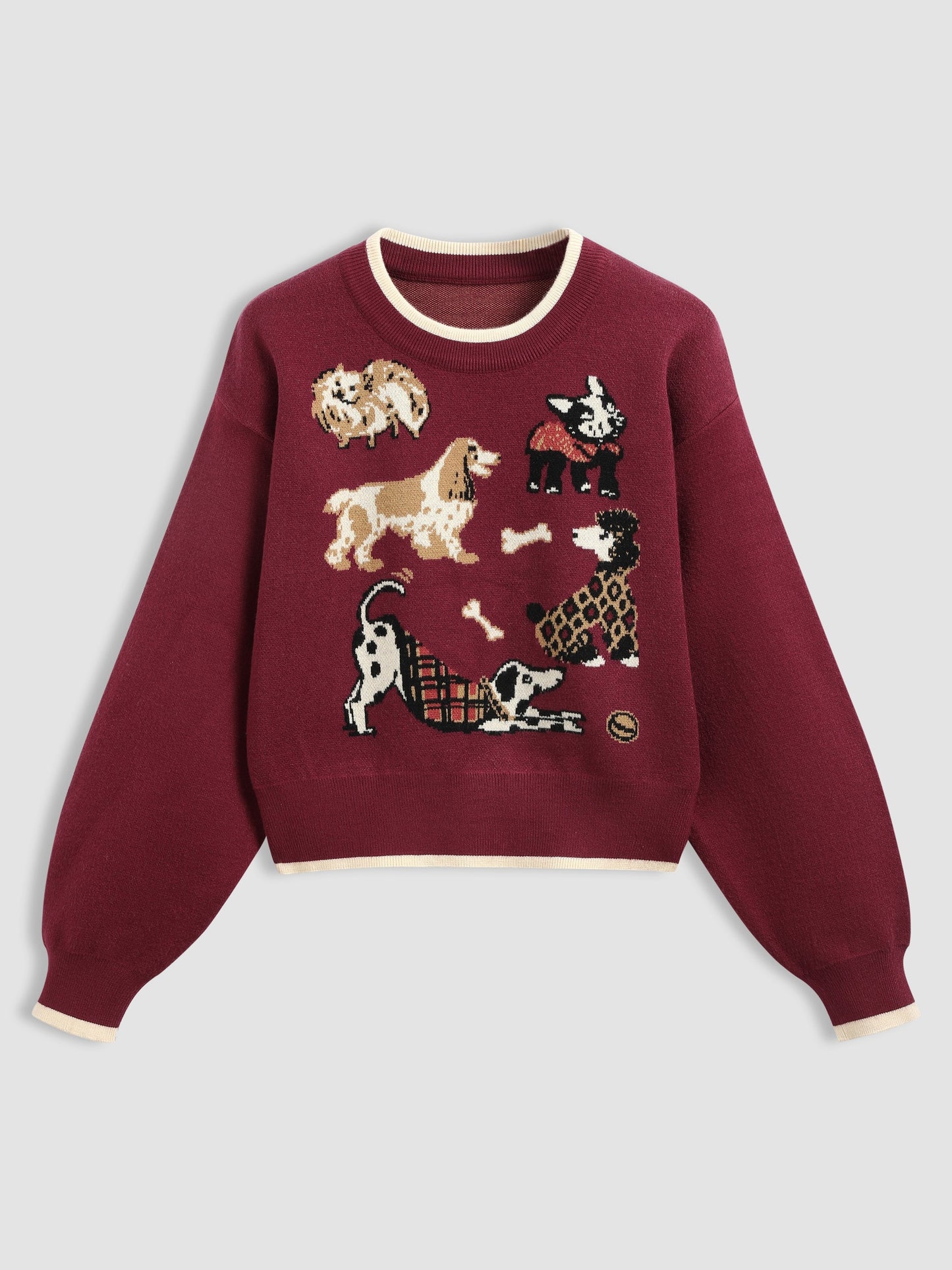Women's Playful Puppy Pattern Relaxed Fit Knit Top