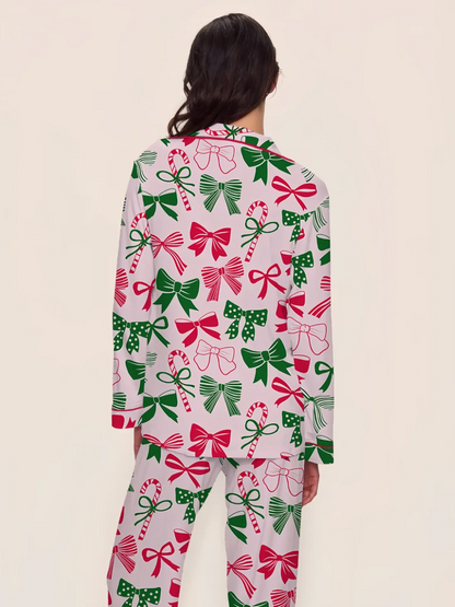 Women's Christmas Bow Print Pajamas Two-Piece Set