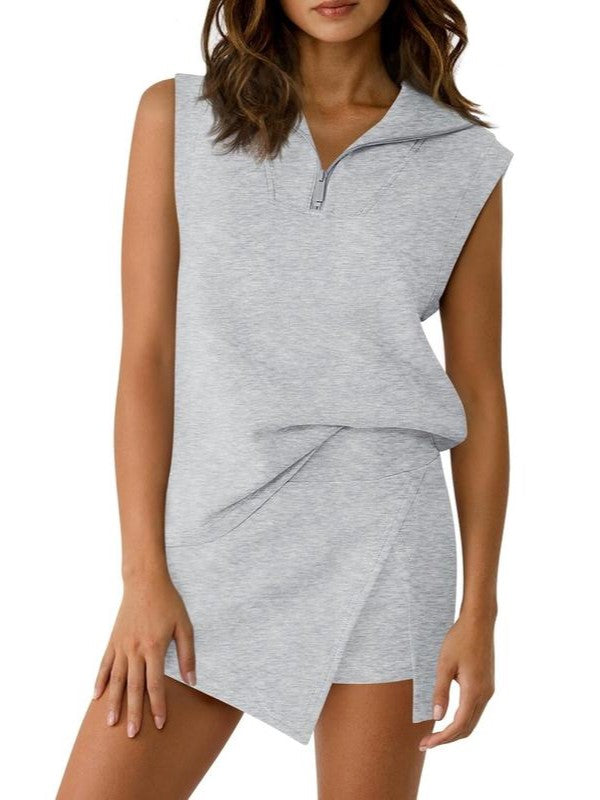 ✨Women's Half-Zip Casual Skort Two-Piece Set