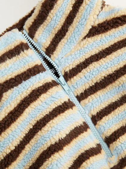 Women's Cozy Striped Fleece Half-Zip Sweater