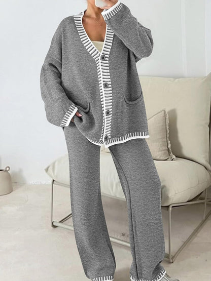 Women's Oversized V-Neck Knit Cardigan & Pants Set