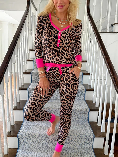 Women's Leopard Print Two Piece Pajama Set