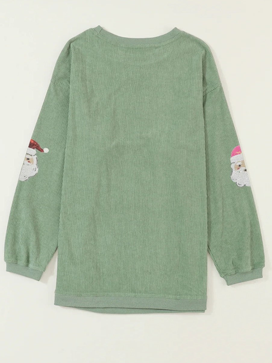 Women's Grass Green Santa Claus Graphic Sequins Sweatshirt