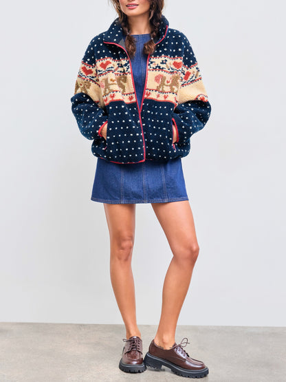 Women's Fleece Collar Graphic Jacket