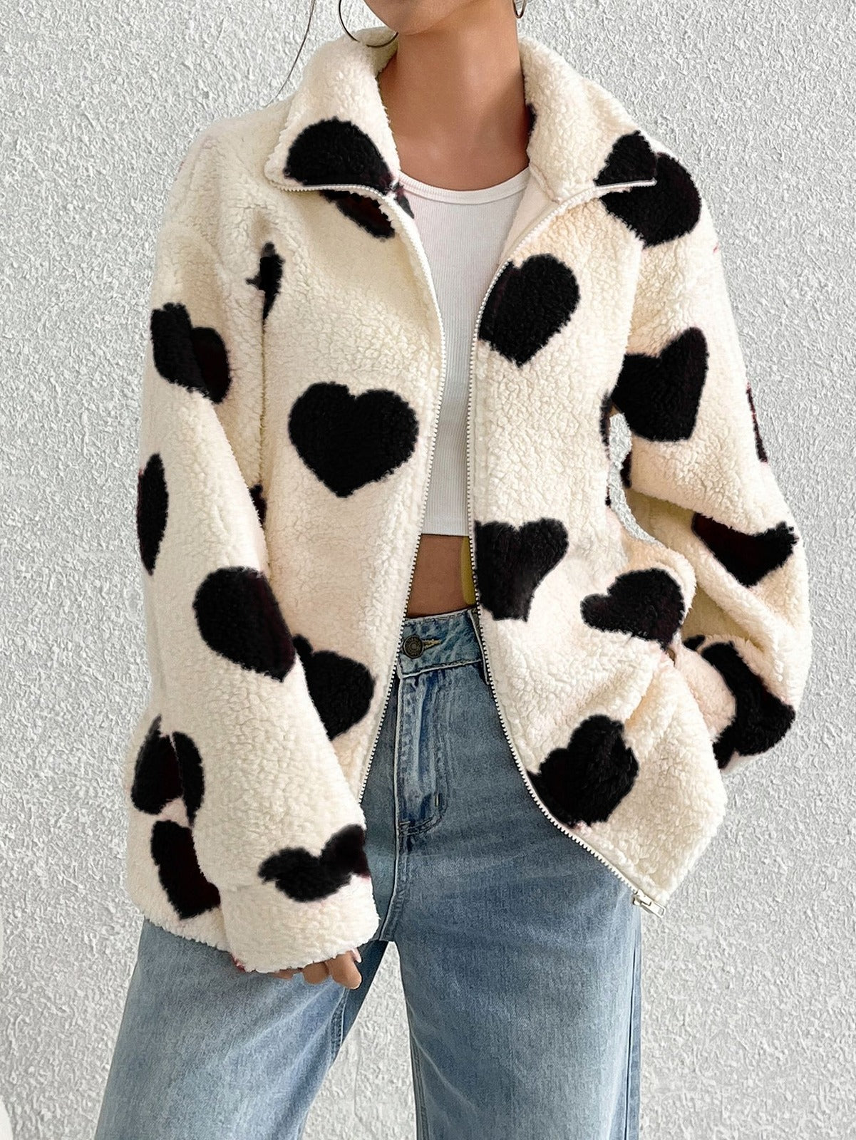 Women's Valentine's Day Heart-Shaped Sherpa Coat