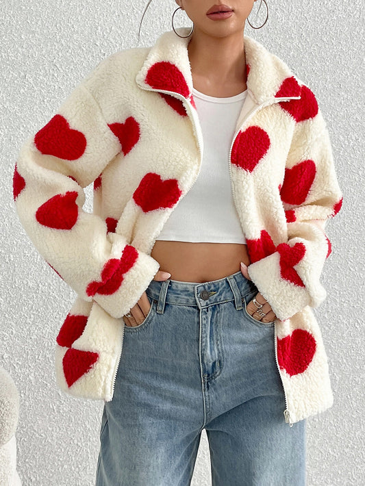 Women's Valentine's Day Heart-Shaped Sherpa Coat