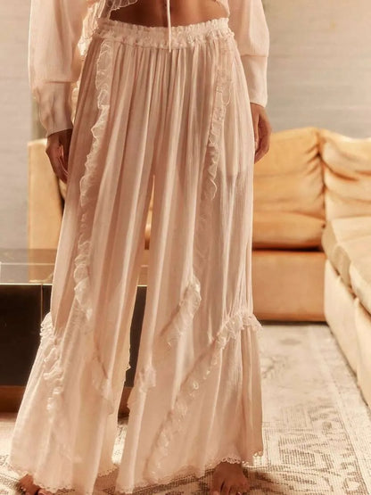 Women's Long-Sleeve Lace Pajama Set