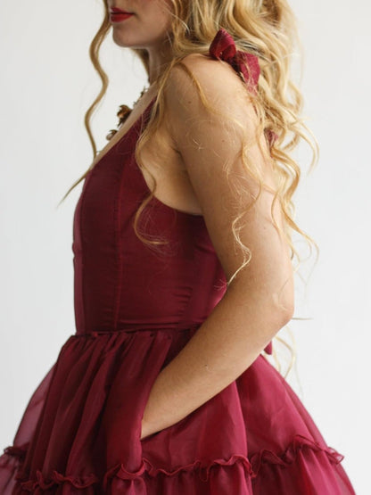 Women's Sexy Bow Spaghetti Straps Corset A-Line Dresses