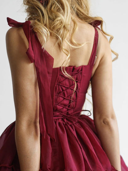 Women's Sexy Bow Spaghetti Straps Corset A-Line Dresses