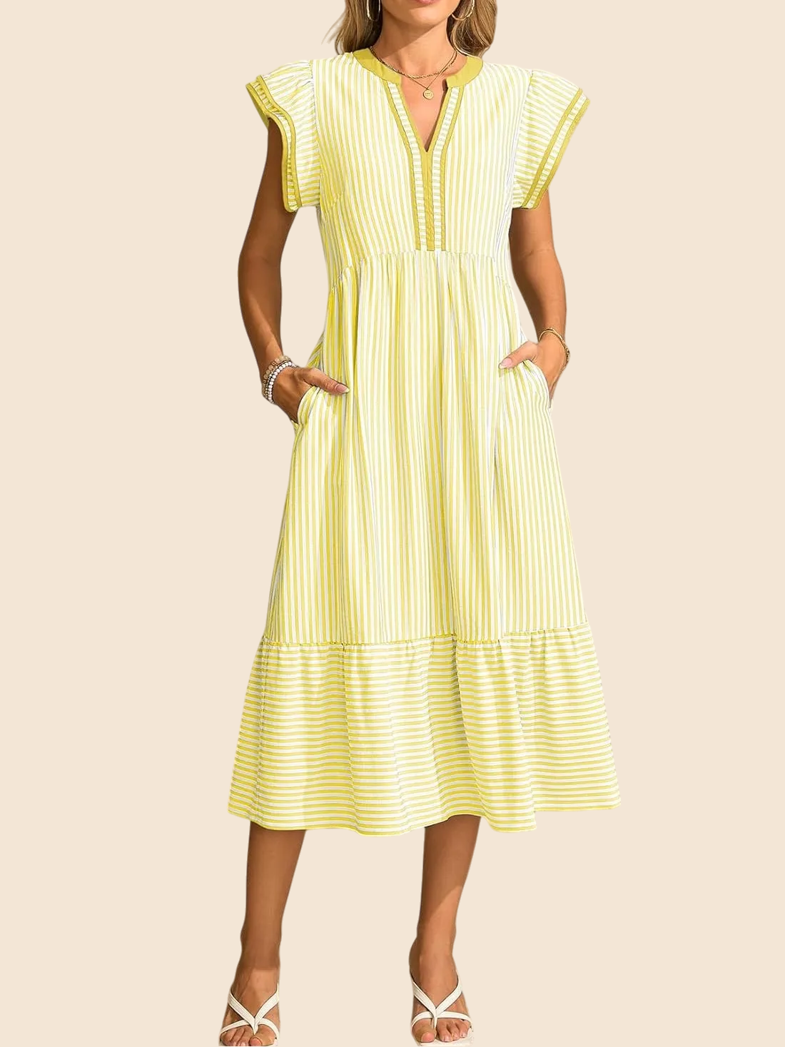 Women's Summer Casual Striped Dress with Pockets