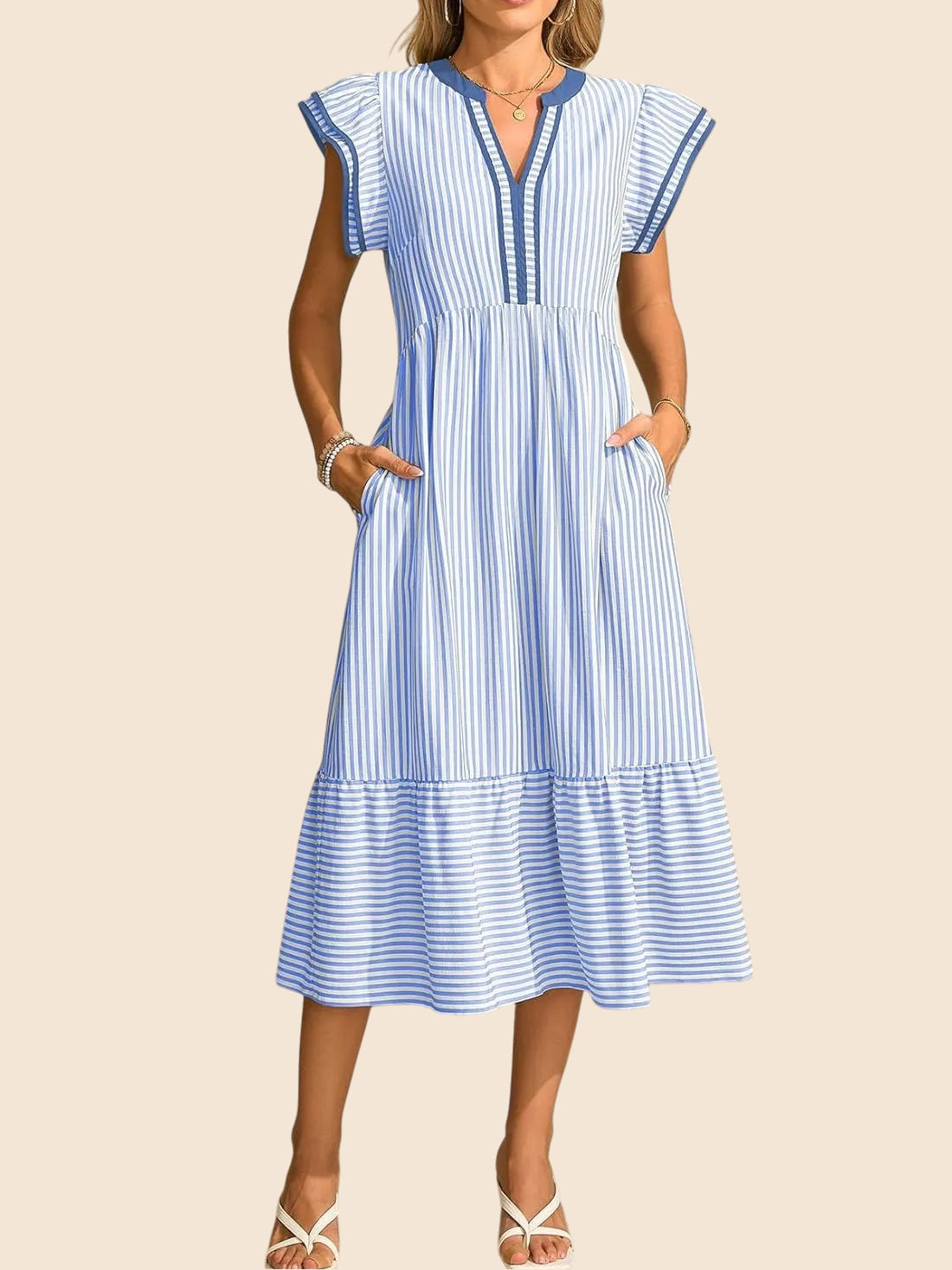 Women's Summer Casual Striped Dress with Pockets