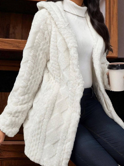 Women's Soft Fleece Button Hooded Long Sleeve Coat