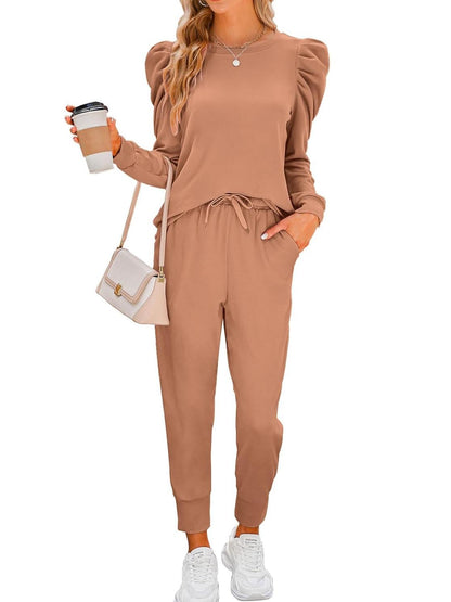Women's Puff Sleeve Long-Sleeve Two-Piece Set