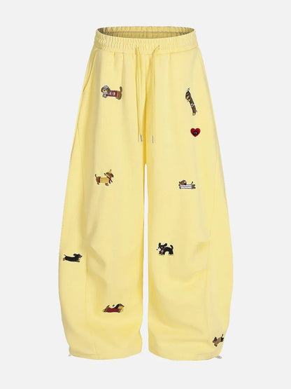 Cute Dachshund Embroidered Baggy Sweatpants