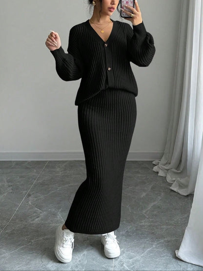 Women's Elegant Wrap Knit Skirt Two-Piece Set