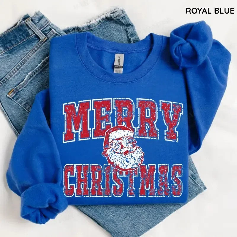Vintage Distressed Merry Christmas Santa Sweatshirt