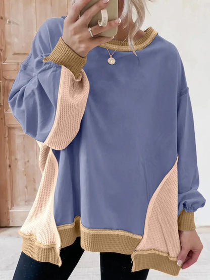 Women's Color Block Patchwork Waffle Knit Sweatshirt