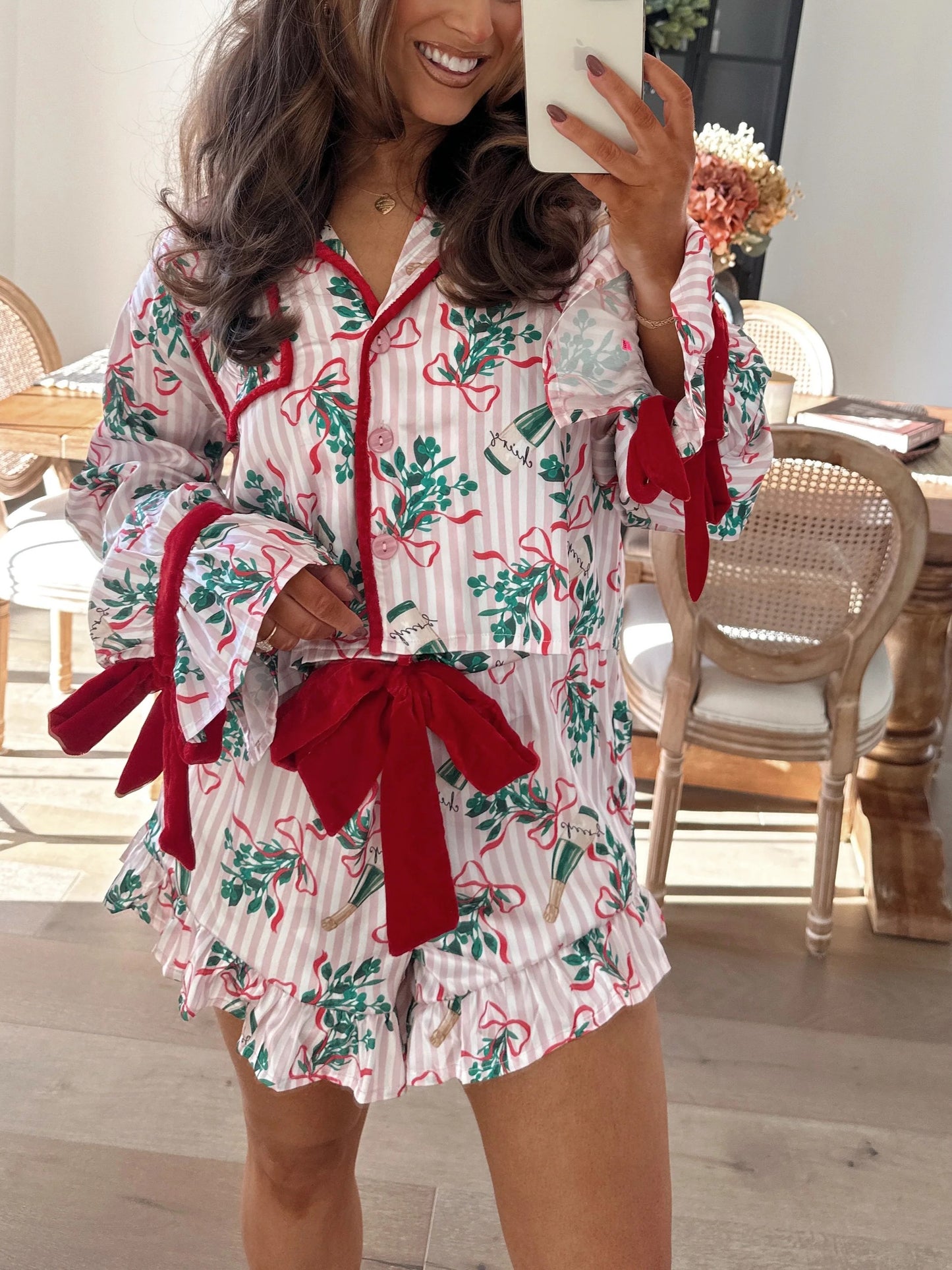 Women's Satin Ruffle Pajama Set