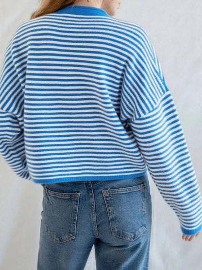 Women's Rolled Hem Striped Cardigan