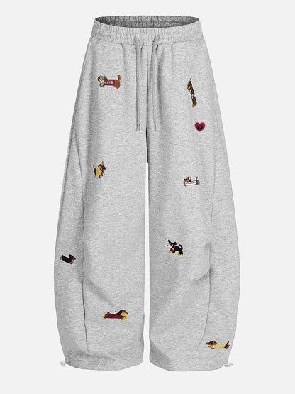 Cute Dachshund Embroidered Baggy Sweatpants
