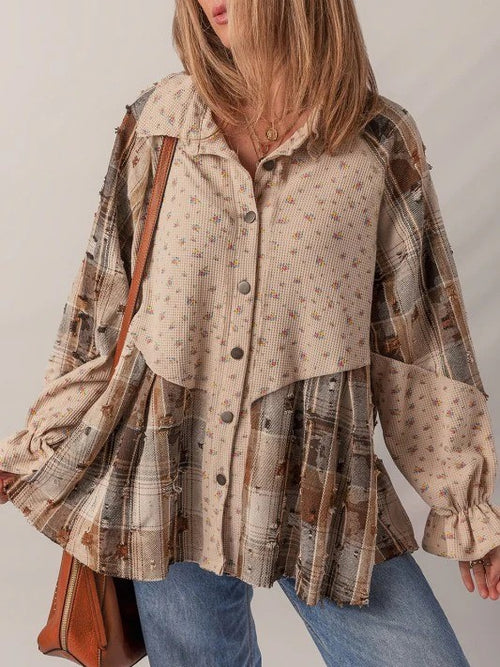 Women's Vintage Plaid Patchwork Shirt