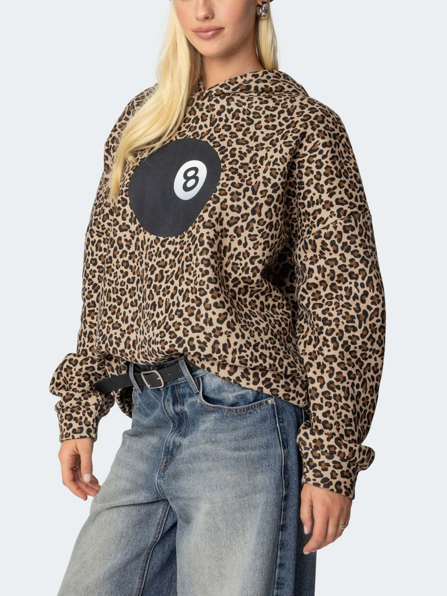 Women's Lucky 8 Billiard Leopard Print Hoodie