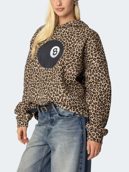 Women's Lucky 8 Billiard Leopard Print Hoodie