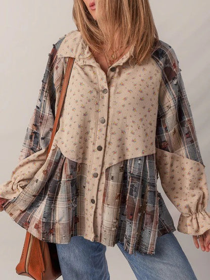 Women's Vintage Plaid Patchwork Shirt