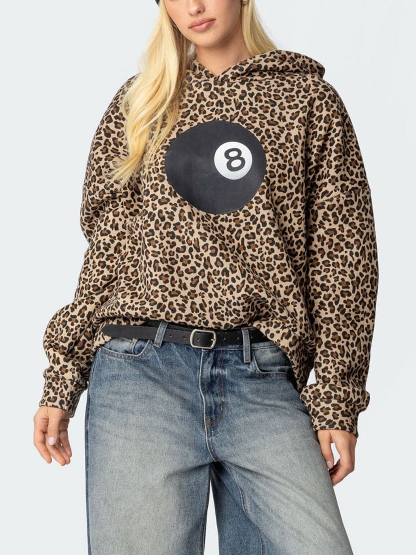 Women's Lucky 8 Billiard Leopard Print Hoodie