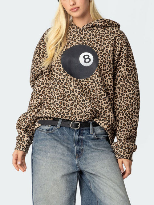 Women's Lucky 8 Billiard Leopard Print Hoodie
