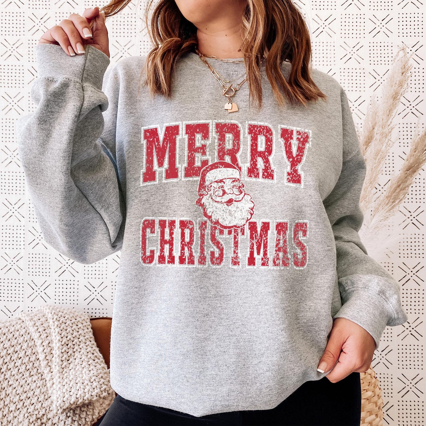 Vintage Distressed Merry Christmas Santa Sweatshirt