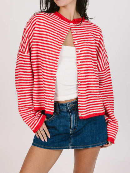 Women's Rolled Hem Striped Cardigan